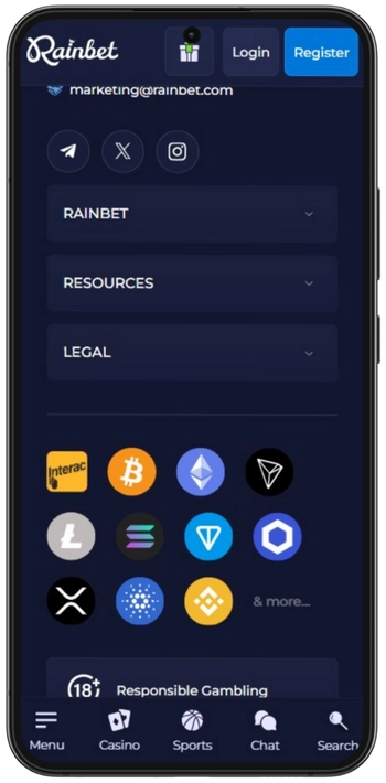 Ιστότοπος υποσέλιδου Rainbet