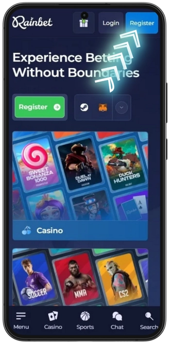 Κουμπί εγγραφής Rainbet