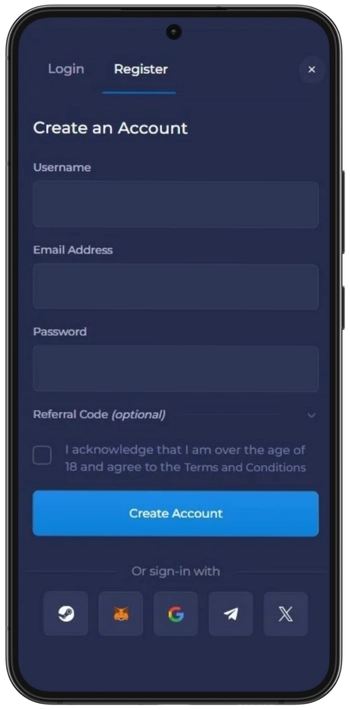 Φόρμα εγγραφής Rainbet