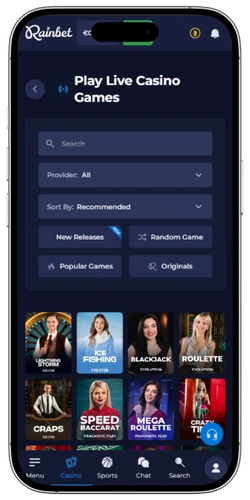 Rainbet app κατάλογος live casino τραπεζιών