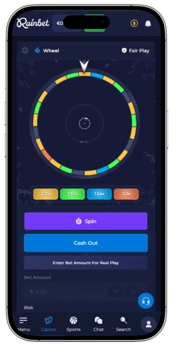 Rainbet app τροχός τύχης στη συσκευή
